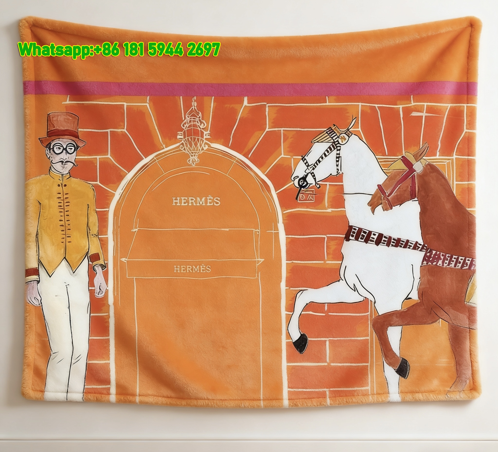 Hermès Inspired Orange Flannel Throw Blanket – Wall Hanging Decor IMG_5496